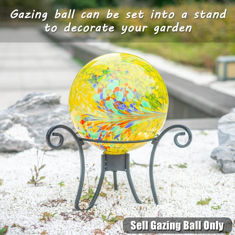 VCUTEKA Gazing Ball, Glass Gazing Balls Sphere for Garden Lawn Outdoor Ornament Yard Decorative, Yellow Swirl, 10" - Image 2